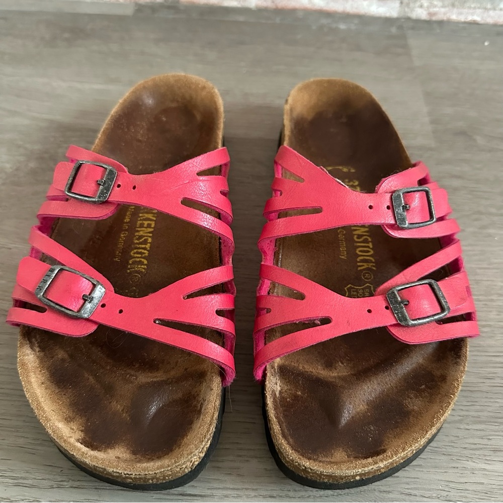 Birkenstock Granada Pink Sandals Women’s 37 Narrow 6 Double Strap Leather Slide - Picture 2 of 8